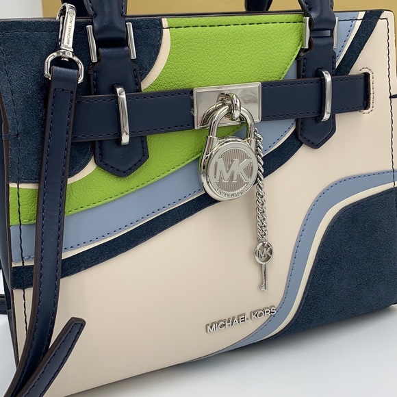 MICHAEL KORS Hamilton Small Patchwork Satchel NAVY MULTI COLOR - Picture 14 of 16
